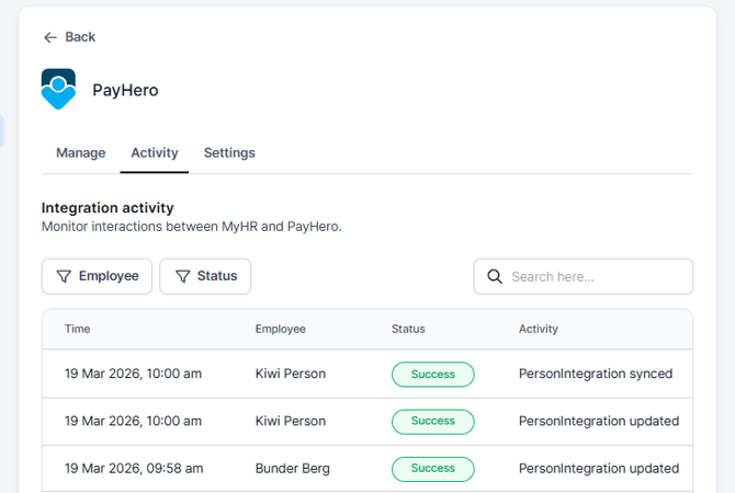 Integration - activity - data push