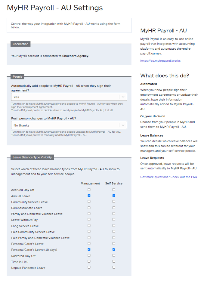 MyHR Payroll settings