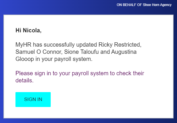 MyHR Payroll summary of people updated