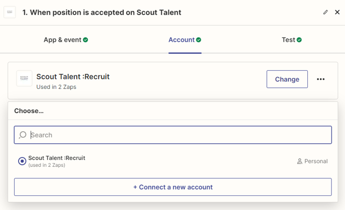 Scout Talent select account or connect