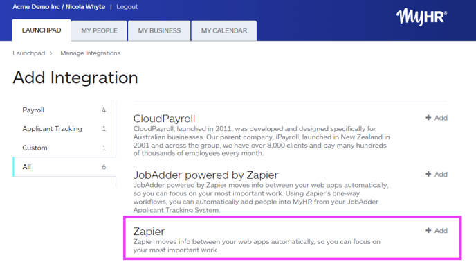 Add Zapier integration