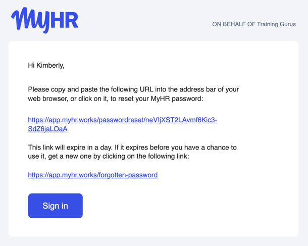 Reset password email
