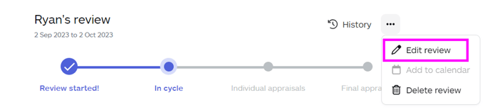 Edit performance review using the options menu