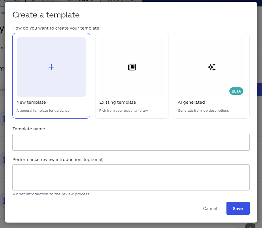 Creating or editing performance review templates