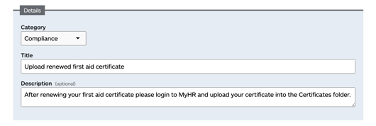 Upload renewed first aid certificate-title-descriptoin