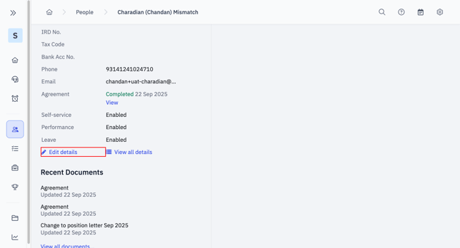Person's overview page with "Edit details" link highlighted.