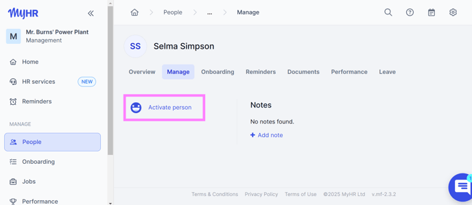 MyHR activate person
