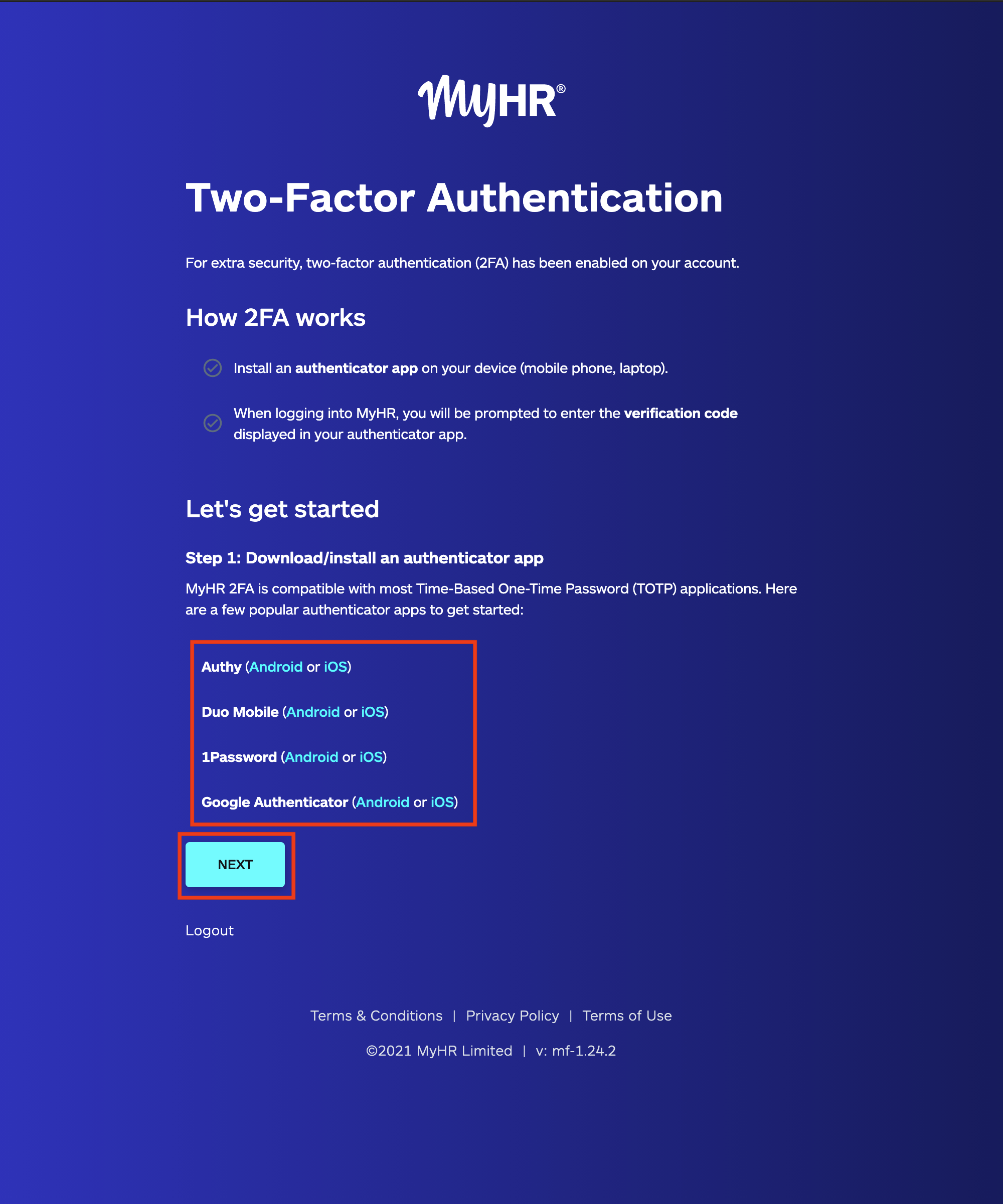 Receive a code for two-factor authentication